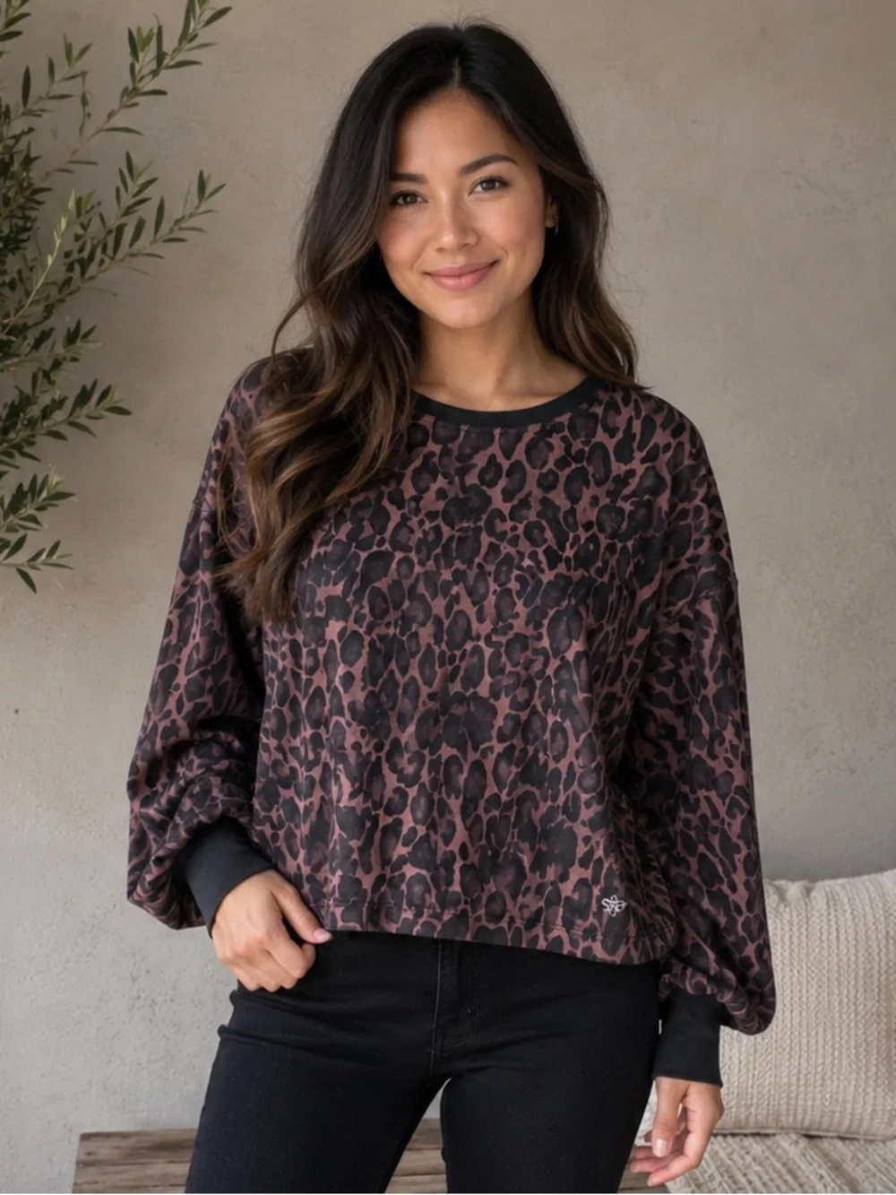 Johnny Was Active French Leopard Drop Shoulder Top XS